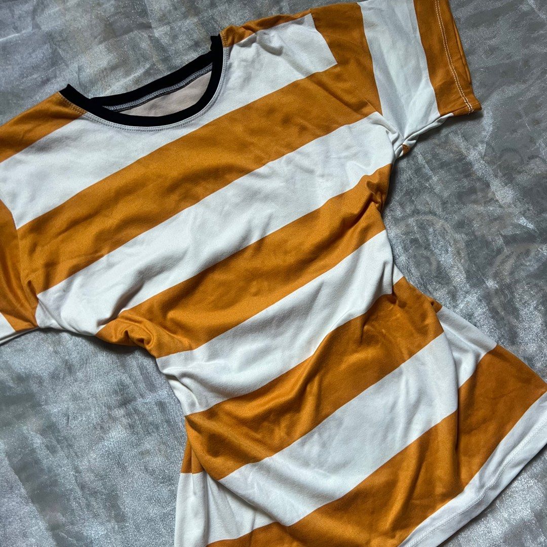 Mustard Yellow & White Striped T-shirt (Category: Tshirts & Polo Shirts ) located in Bulacan. Submitted by mei_declutters (Listing ID 1415005404, Image 2). Description: Brand: —— Size: M-L Flaws: none.