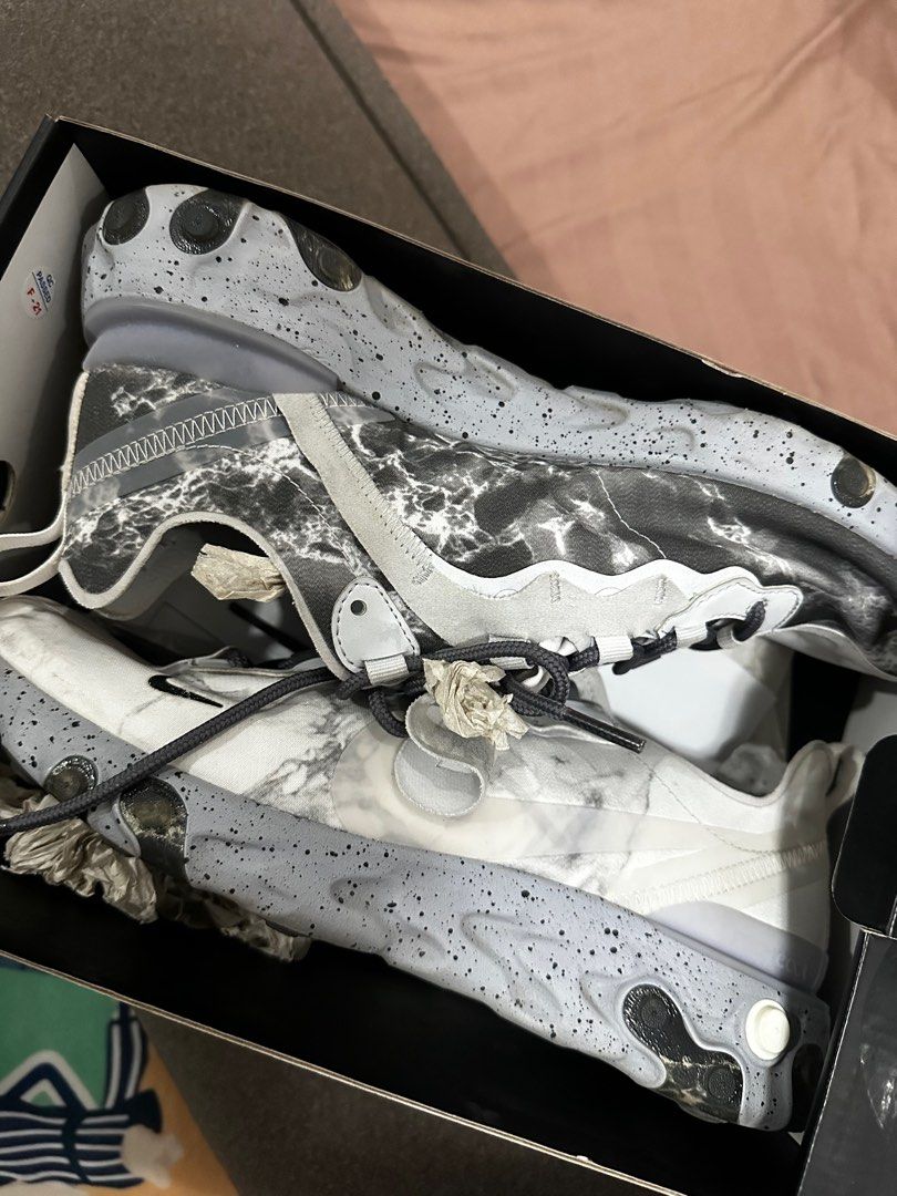 Nike React Element 55 Marble (Category: Sneakers) located in Imus. Submitted by jrbtorio (Listing ID 1414966575, Image 1). Description: - Nike React Element 55 Kendrick Lamar - Unique marble design - Speckled grey and white colorway - Brand new, never worn - Original box included - Laces tied, paper inside - Black accents on sole.