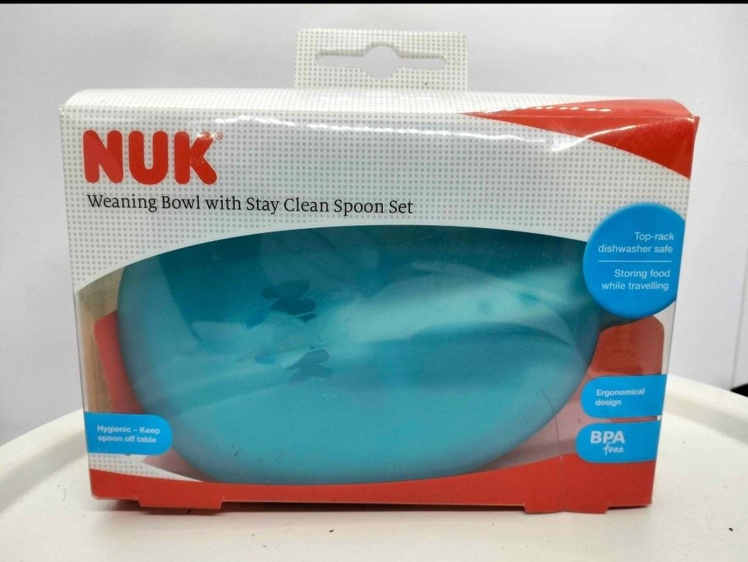 NUK Weaning Bowl and Spoon Set (Category: Breastfeeding & Bottle Feeding) located in Mankayan. Submitted by toys_of_yesteryear (Listing ID 1414924628, Image 2). Description: 📌loc. Baguio Imported surplus item. NEW but damaged box. NUK brand. Weaning bowl & spoon set Recommended for 8mos+ Courier: J&T Payment: G-cash Payment first before shipping. Shipping fee is c/o buyer.