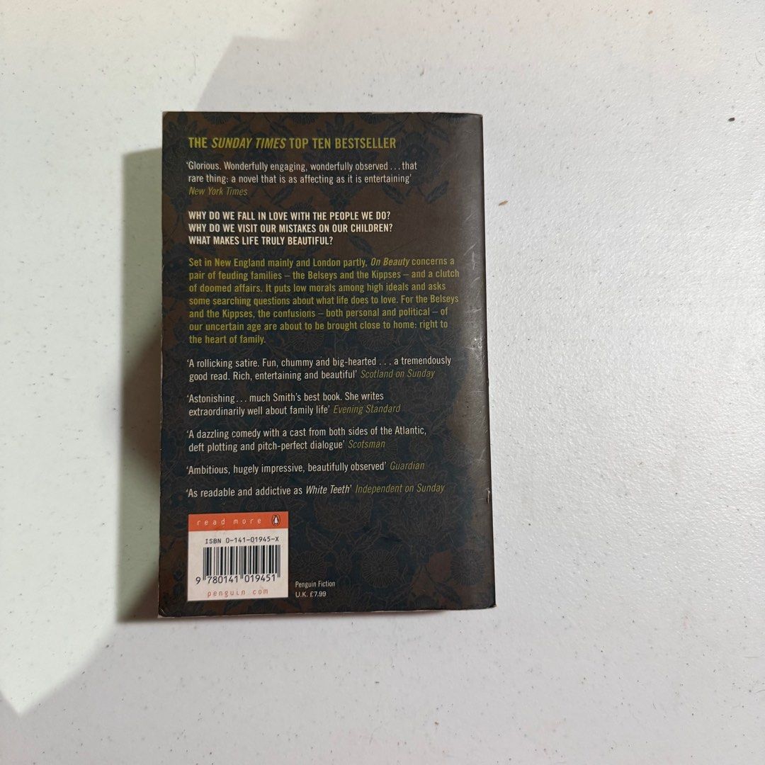 On Beauty by Zadie Smith (Category: Storybooks) located in Antipolo. Submitted by bookcycledph (Listing ID 1415013997, Image 3). Description: - Zadie Smith's 'On Beauty' paperback. - Winner of the Orange Prize for Fiction (2006). - Published by Penguin. - Pages are intact and readable..