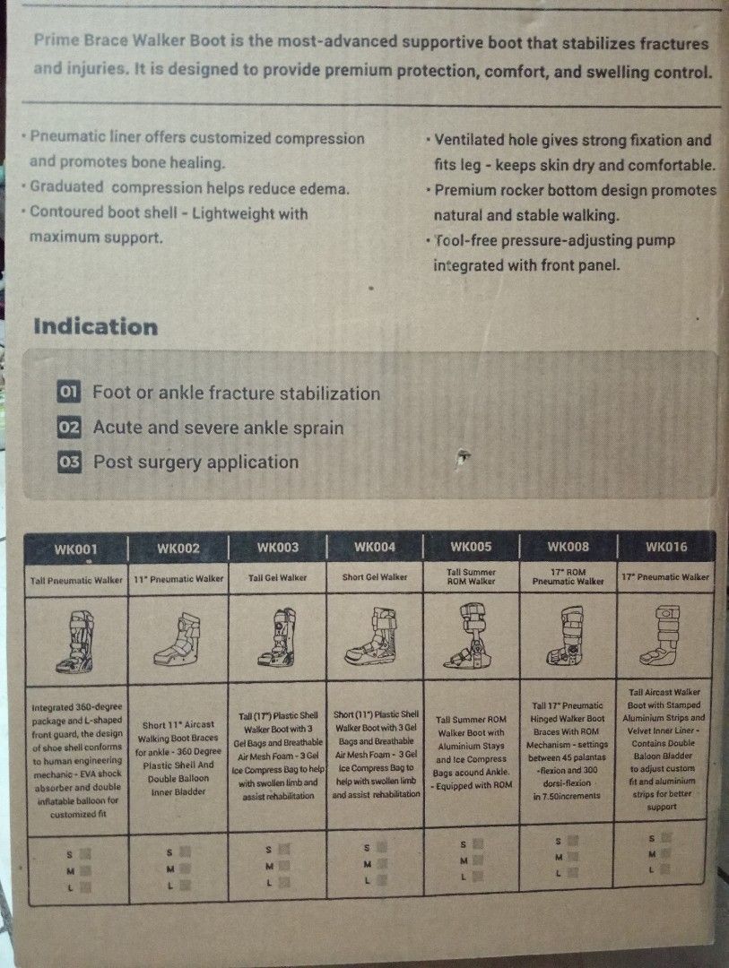 Prime Brace Walker Boot (Category: Braces, Support & Protection) located in Quezon City. Submitted by kathykhat (Listing ID 1414921254, Image 2). Description: brace for one foot,universal brace for foot(boot cast) again one piece only but universal.made in korea. used for 1 and 1/2half months. for pm if needed for OR price. payment first or meet up to pay. size 37-38 for women or 23.5-24 for women..