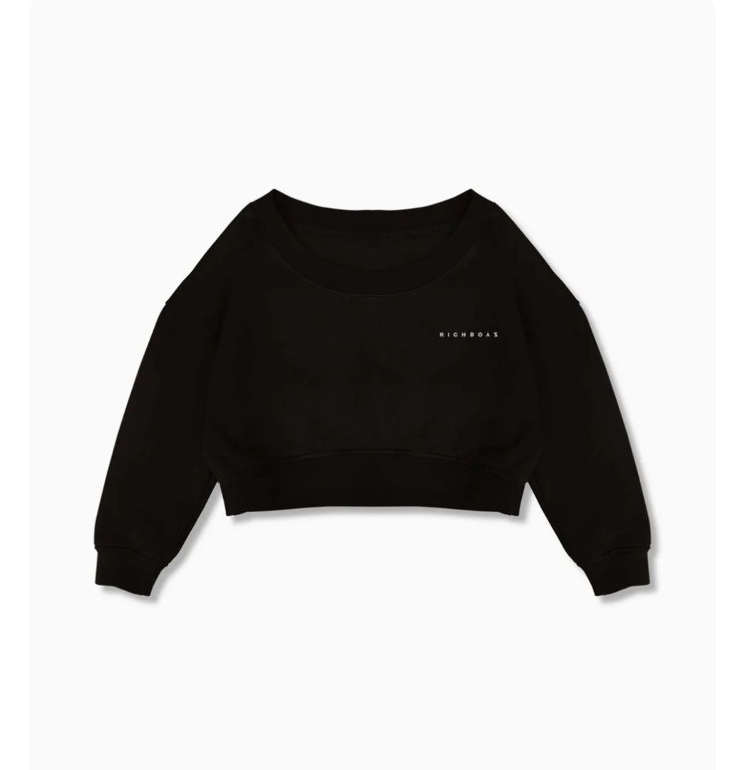 Richboyz Off Shoulder Midnight Sweatshirt S (Category: Longsleeves) located in Caloocan City. Submitted by arly99571 (Listing ID 1414899710, Image 2). Description: - Richboyz black cropped sweatshirt - White brand logo print (front & back) - Crew neck - Long sleeves - Off-shoulder design - Perfect for a casual look PHOTO GRABBED FROM ROCHBOYZ SITE. Last two are actual photos. Can provide other photos upon request. NO TO LOW BALLERS PLEASE RFS: cl