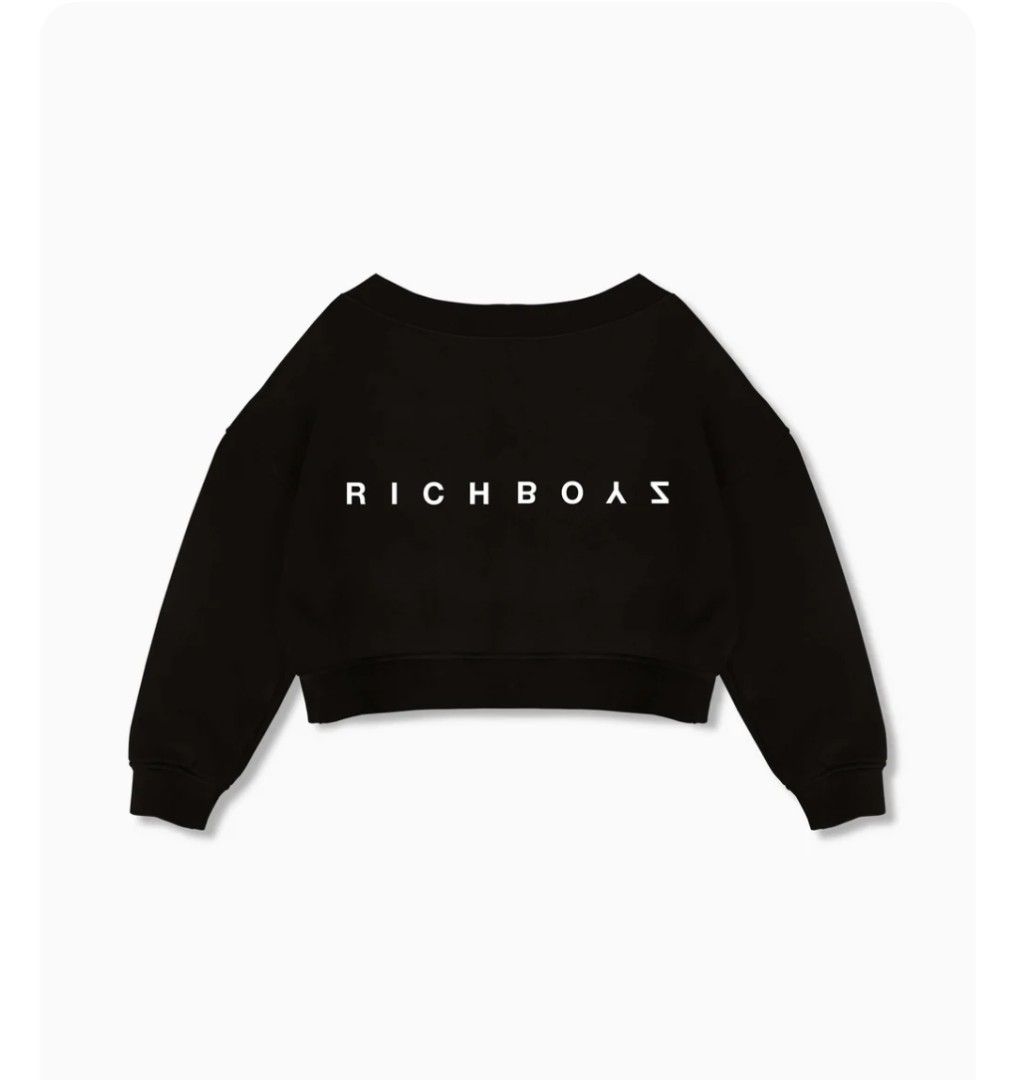 Richboyz Off Shoulder Midnight Sweatshirt S (Category: Longsleeves) located in Caloocan City. Submitted by arly99571 (Listing ID 1414899710, Image 1). Description: - Richboyz black cropped sweatshirt - White brand logo print (front & back) - Crew neck - Long sleeves - Off-shoulder design - Perfect for a casual look PHOTO GRABBED FROM ROCHBOYZ SITE. Last two are actual photos. Can provide other photos upon request. NO TO LOW BALLERS PLEASE RFS: cl