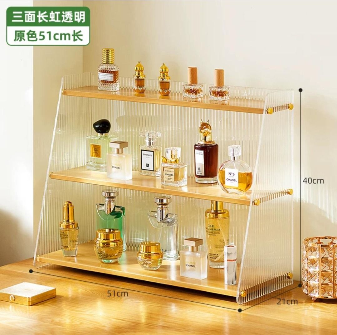 *SG Stock* 51cm 3-Steps Bamboo & Acrylic Multi Storage Purpose Shelf ...