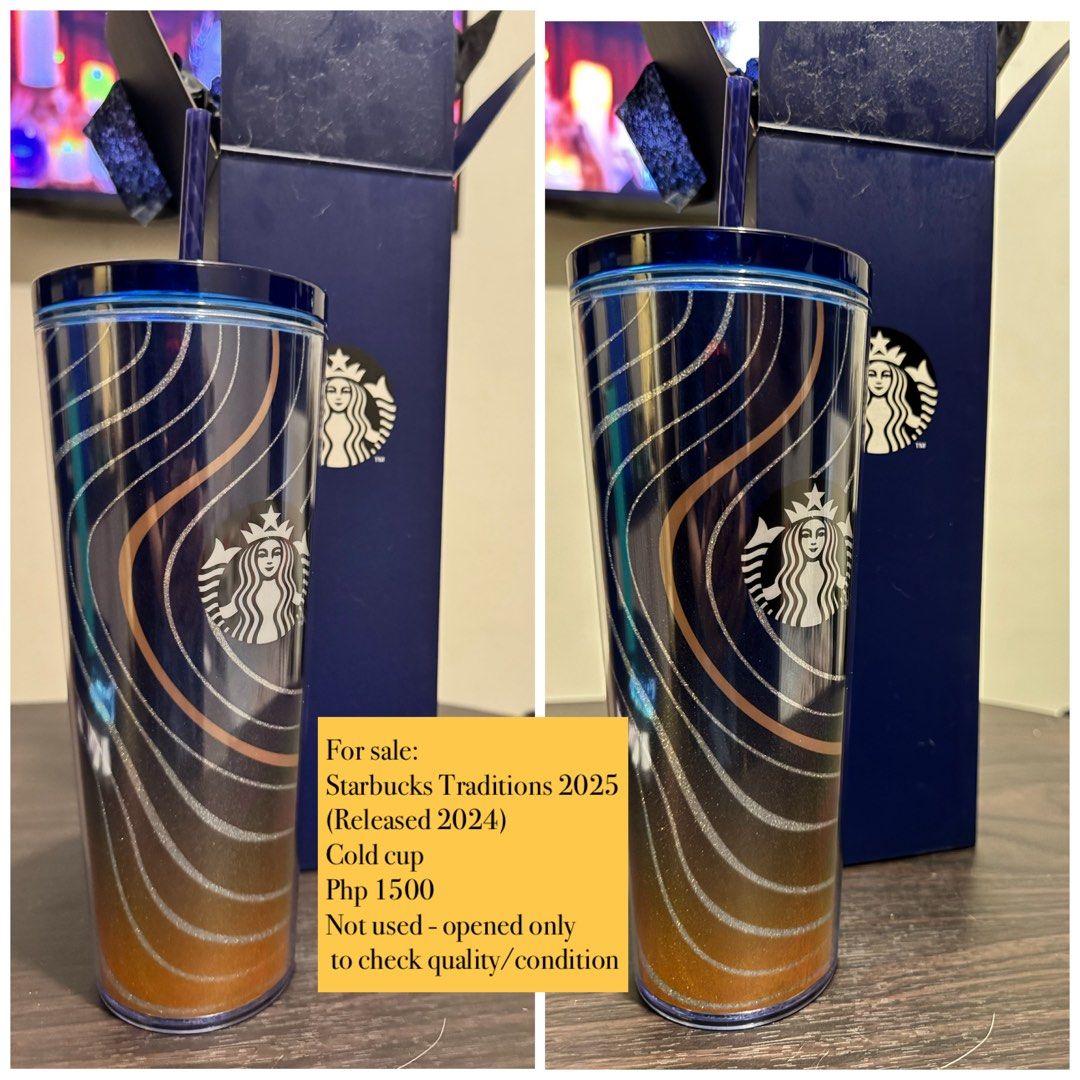 Starbucks Traditions 2025 Cold Cup - Midnight Blue (Category: Water Bottles & Tumblers) located in Quezon City. Submitted by rarefinder_ane (Listing ID 1415006807, Image 1). Description: - Starbucks Traditions 2025 Cold Cup - Midnight Blue color - Released in 2024 - Never used, opened only for inspection - Features a unique design - Perfect for cold beverages - A great addition to any Starbucks collection.