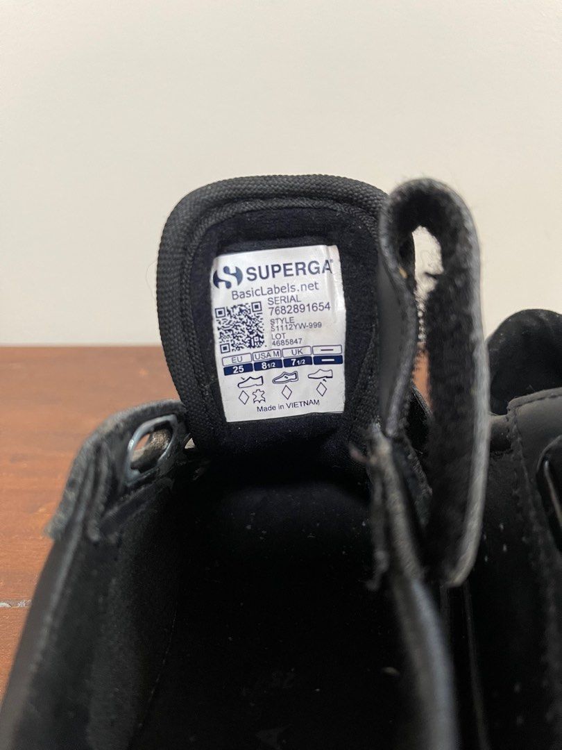 Superga Kids Velcro Shoes (Category: Babies & Kids Fashion) located in Tacloban City. Submitted by declutterwithbel (Listing ID 1414874752, Image 3). Description: - Black Superga kids shoes - Size: 25 (US 8.5) | UK7.5 - Bought at Rustans but no more box na - Easy velcro straps - Classic round toe design - Durable rubber sole - Made in Vietnam - Authentic Superga branding on heel and insole.