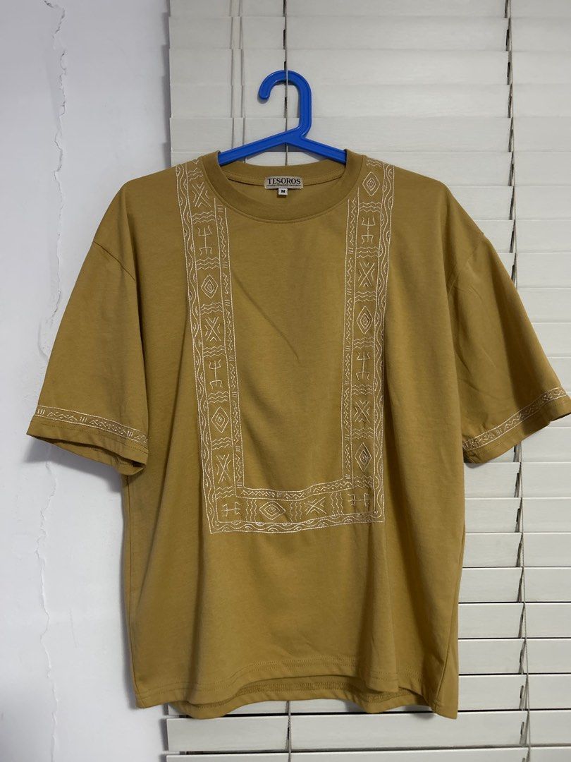 Tesoro's Embroidered T-Shirt - Medium (Category: Tshirts & Polo Shirts ) located in Mandaluyong City. Submitted by euni.san (Listing ID 1415017815, Image 1). Description: - Tesoro's T-shirt - Size: Medium - Color: Mustard - Design: White embroidery on front and sleeves - Style: Crew neck, short sleeves, boxy style - FINAL PRICE. Shipping fee already included if within metro manila - Payment via gcash or bpi only - RFS: extra unused gifts supposed