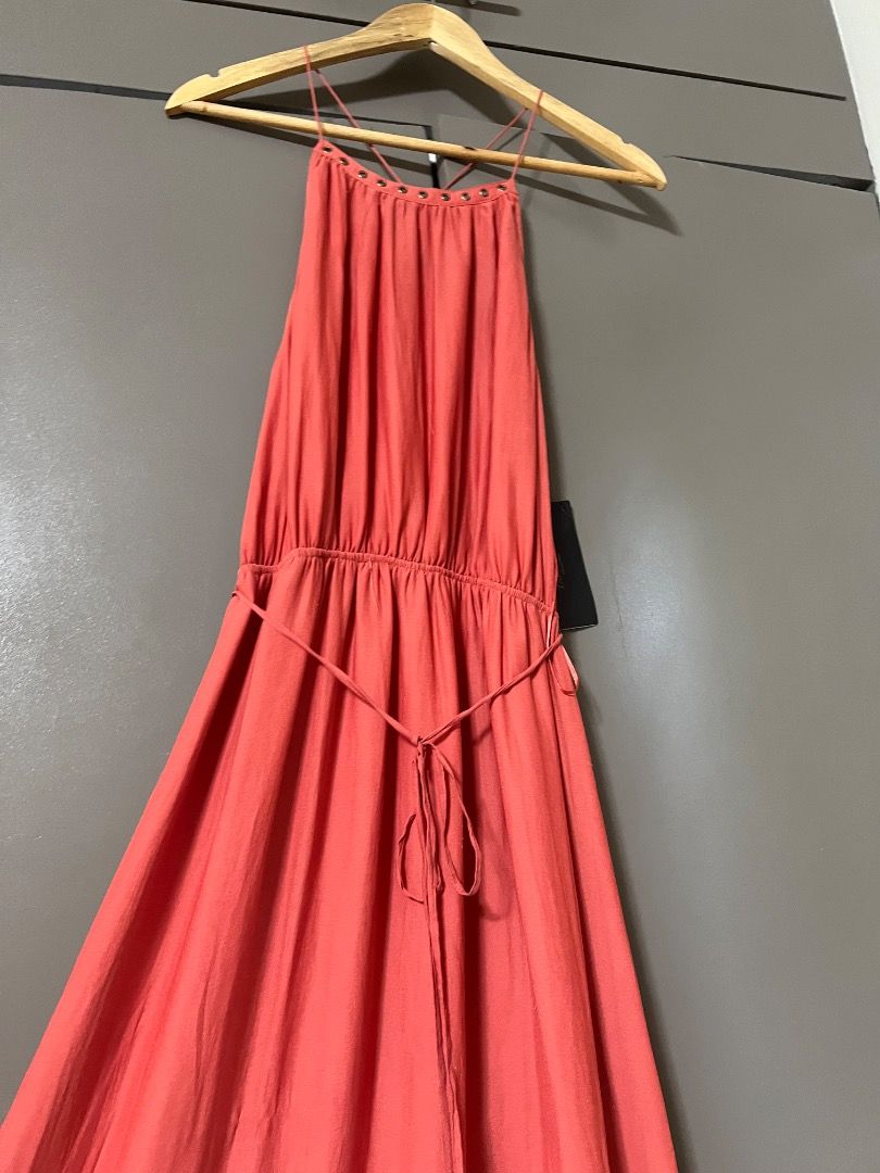 ZARA dress (Category: Evening dresses & gowns) located in Manila. Submitted by cluttercrushers (Listing ID 1414854530, Image 1). Description: coral pink sleeveless maxi dress with a drawstring waist BRAND NEW with tags Bought from Denmark.