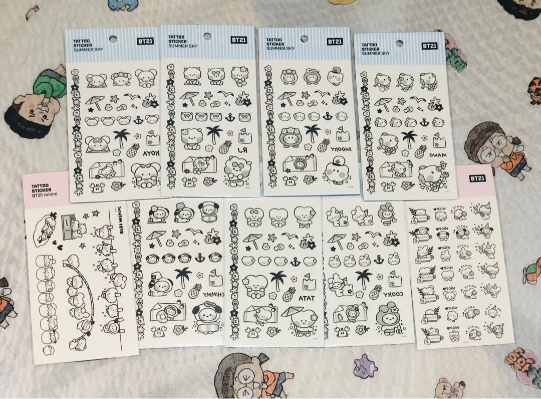 BT21 tattoo sticker set (Category: Art & Prints) located in Pasig City. Submitted by cloebulakenya (Listing ID 1415067227, Image 1). Description: Gcash LBC, Lalamove +SF.