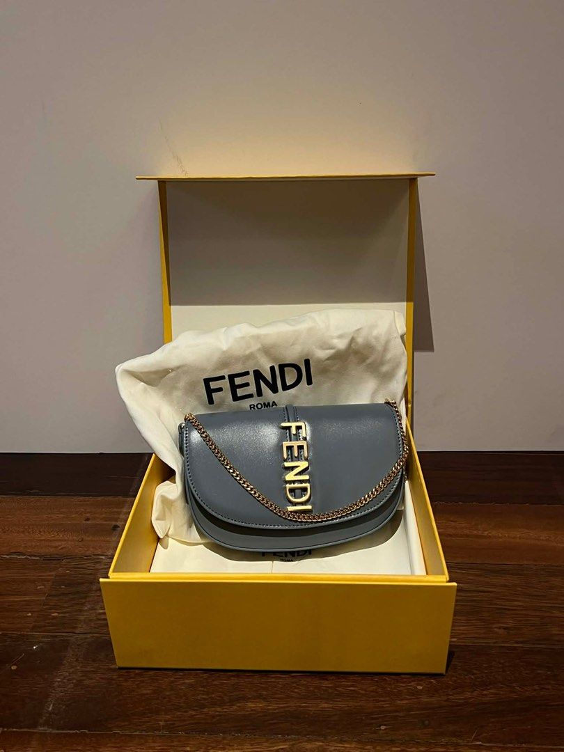 Fendi Fendigraphy Wallet on Chain - Light Blue (Category: Luxury Bags & Wallets) located in Paranaque City. Submitted by a.corvera (Listing ID 1415070269, Image 2). Description: Fendigraphy Wallet on Chain Mercury blue leather wallet Color: Light Blue Includes original box, dust bag, and card RFS : Got as a Christmas Gift but will not use! PRICE NEGOTIABLE.