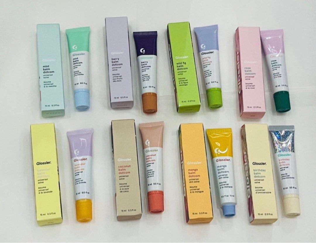 Glossier dotcom (Category: Makeup) located in San Juan City. Submitted by cashfrancefashioncosmetics_ph (Listing ID 1415131538, Image 2). Description: PER PIECE ‼️GLOSSIER DOTCOM EACH SHADE UNIVERSAL SALVE 1SLOT MINT. 1SLOT LAVANDER. 1SLOT COCONUT 1SLOT BERRY BALM 1SLOT MANGO BALM 2SLOTS WILD FIG BALM 1SLOT BIRTHDAY BALM 1SLOT ROSE BALM 1SLOT.