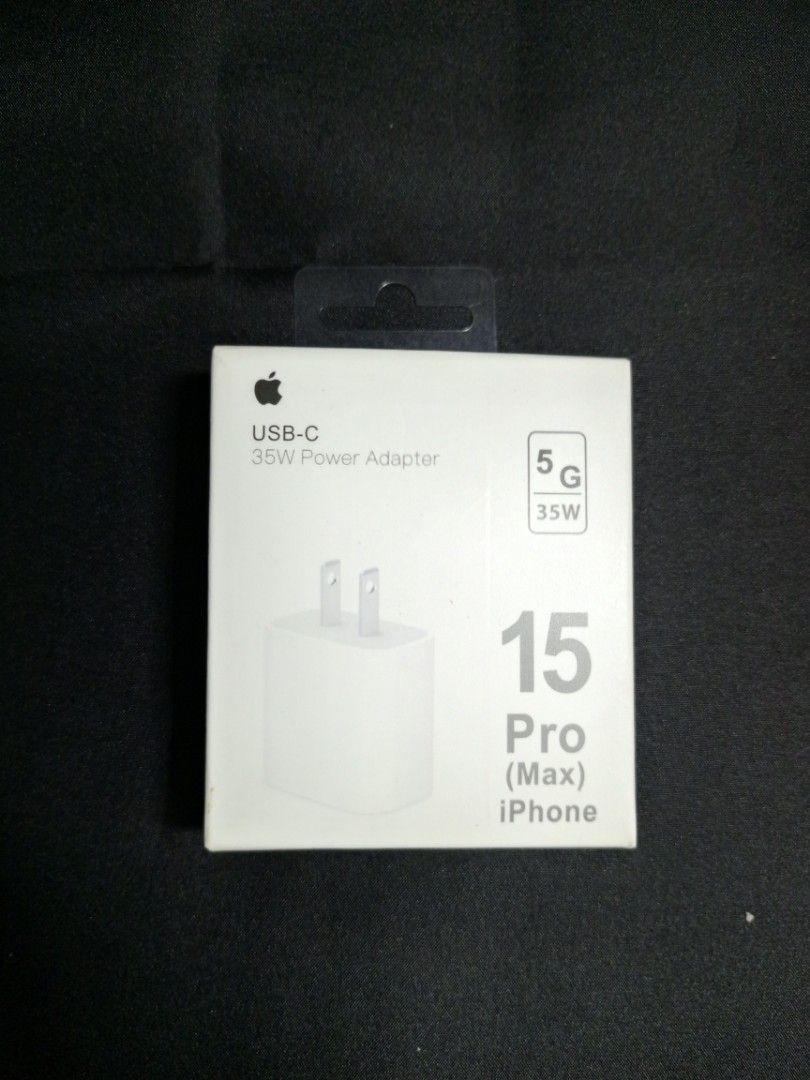 iPhone 15 Promax Adapter (Category: Chargers & Cables) located in Manila. Submitted by nhh_accessories (Listing ID 1415094089, Image 1). Description: - Original iPhone 15 Pro Max Adapter - USB-C 35W Power Adapter - Brand new - Sealed box.