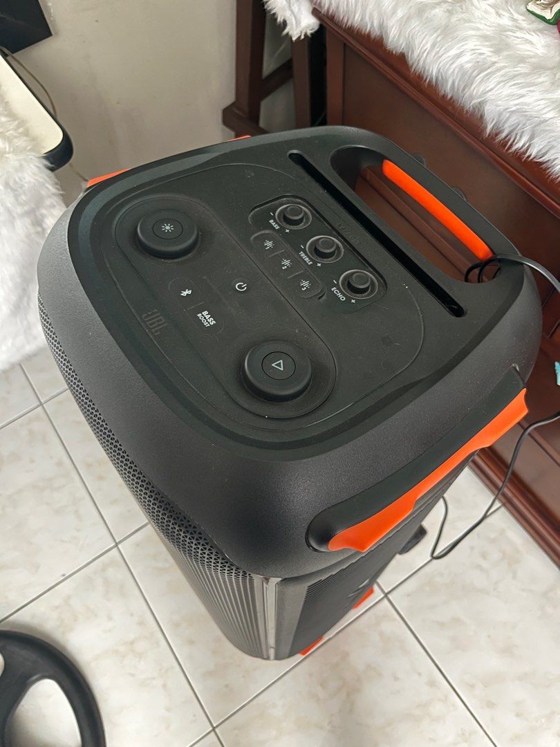 JBL Partybox 710 Bluetooth Speaker (Category: Soundbars, Speakers & Amplifiers) located in Abucay. Submitted by blanksaamb (Listing ID 1415108327, Image 2). Description: JBL Partybox 710 Bluetooth speaker. Features bass, treble, and echo controls. Includes a handle and wheels for easy transport. No dents or damages. Bought last December 2023 in Robinsons Magnolia Negotiable for sure buyers.