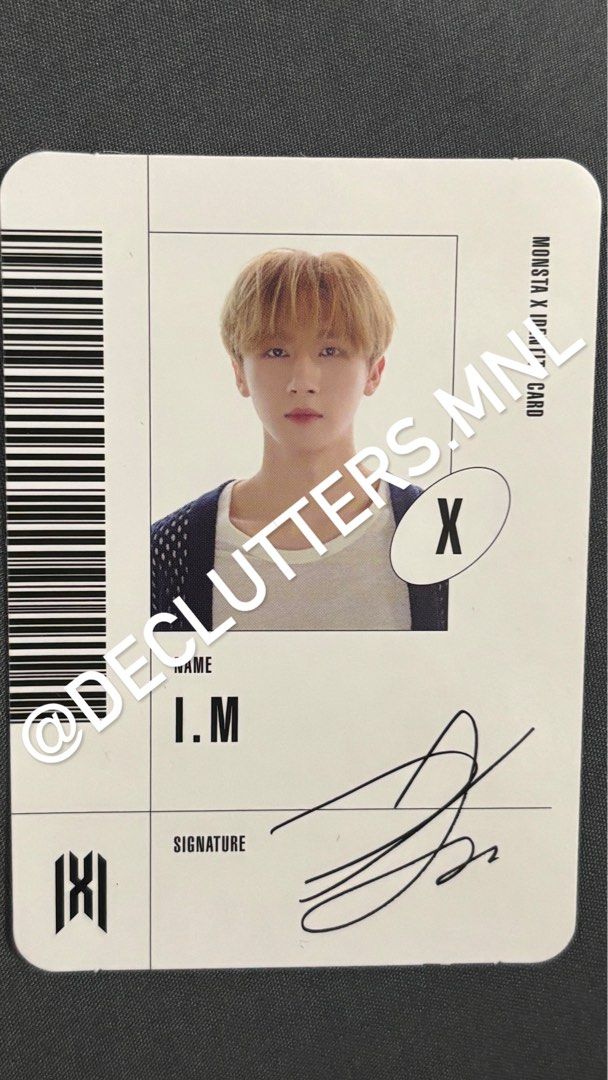 Monsta X I.M ID Card (Follow) (Category: K-Wave Merchandise) located in San Juan City. Submitted by declutters.mnl (Listing ID 1415227575, Image 1). Description: •Official Monsta X I.M ID Card (Follow) •Condition: 10/10 •RFS: Quitting Sale .