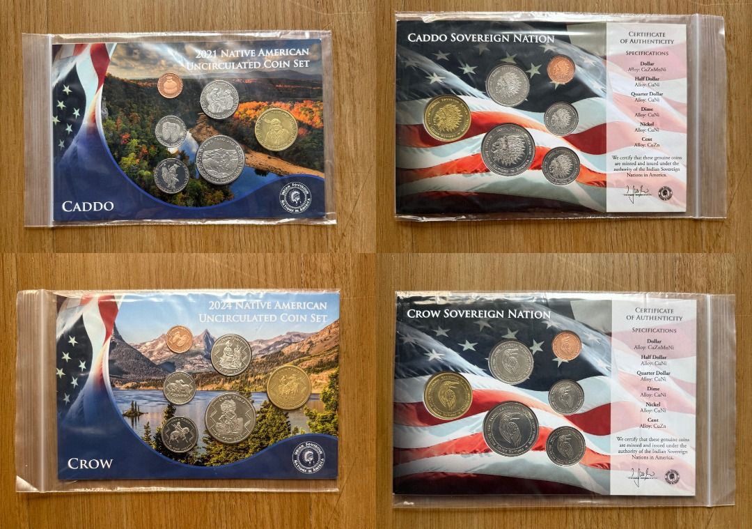 Native American Uncirculated Coin Set (2021-2024) (Category: Currency) located in Quezon City. Submitted by dark16ph (Listing ID 1415094983, Image 2). Description: 2021–2024 Native American Uncirculated Coin Set Each set includes six uncirculated coins: $1, 50¢, 25¢, 10¢, 5¢, and 1¢. These coins were minted and issued under the authority of the Sovereign Indian Nations of America and represent a unique and collectible tribute to Native American h
