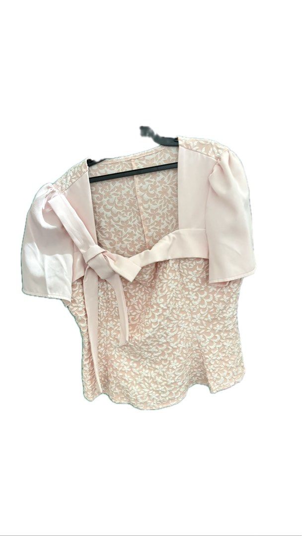 Pink Lace Top with Bow Detail (Category: Sleeveless) located in Taguig. Submitted by httpgrant (Listing ID 1415222855, Image 2). Description: - Pink top - Square neckline - Lace detailing - Short sleeves - Peplum hem - Bow accent - Suitable for special occasions.