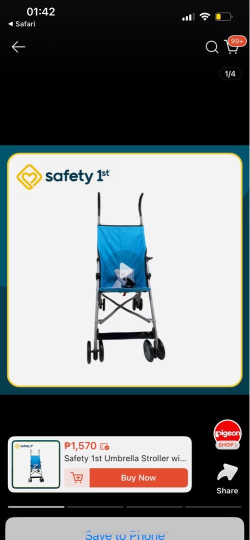 Safety 1st Umbrella Stroller (Category: Strollers) located in Manila. Submitted by kd_022 (Listing ID 1415223085, Image 2). Description: - Safety 1st Umbrella Stroller - Lightweight and compact design - Blue fabric seat - Easy to fold for storage and transport - Simple frame with four wheels - Ready to use.