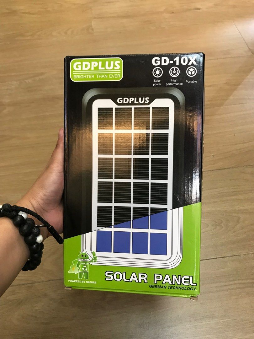 Solar Panel GD-10X (Category: Chargers & Cables) located in Manila. Submitted by o.t.o_solar_xinmey_lighting (Listing ID 1415062707, Image 3). Description: • Solar Power • This unit produced DC electricity when exposed to light. • Cover glass before removing terminal junction box LDD. • It can only charge 3.6V-4.2V battery, do not charge battery over 6V..