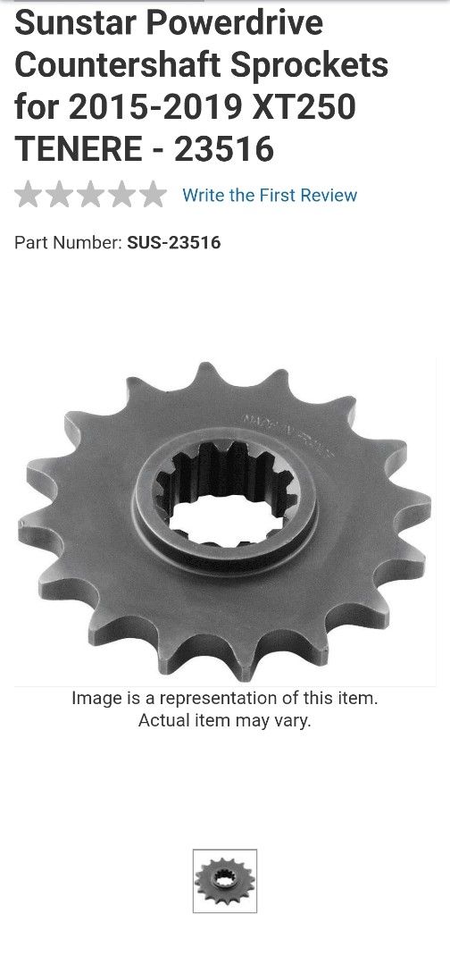 Sprocket for Yamaha Serow XT250 16T (Category: Other Motorcycles Parts and Accessories) located in Quezon City. Submitted by oldbridgecycles (Listing ID 1415065938, Image 1). Description: - Brand new - Sprocket for Yamaha Serow XT250 - 16T.