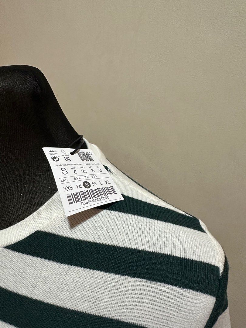 Stradivarius Striped Long Sleeve Top - Size S (Category: Longsleeves) located in Taguig. Submitted by sassythrifter (Listing ID 1415077461, Image 3). Description: - Stradivarius long sleeve top - Green and white stripes - Round neckline - Fitted silhouette - Size S - New with tags - Made in Turkey.
