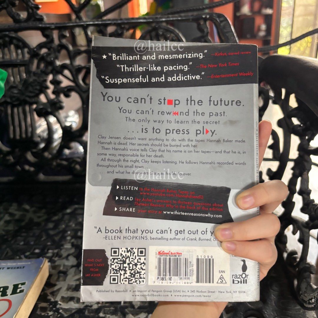 Thirteen Reasons Why by Jay Asher (Category: Storybooks) located in Manila. Submitted by hailcc (Listing ID 1415055546, Image 2). Description: - "Thirteen Reasons Why" by Jay Asher - Paperback edition - New York Times and international bestseller - Story about Clay Jensen and Hannah Baker - Published by RazorBill FREE when you purchase 3 or more books. Pls manage expectations on the book quality..