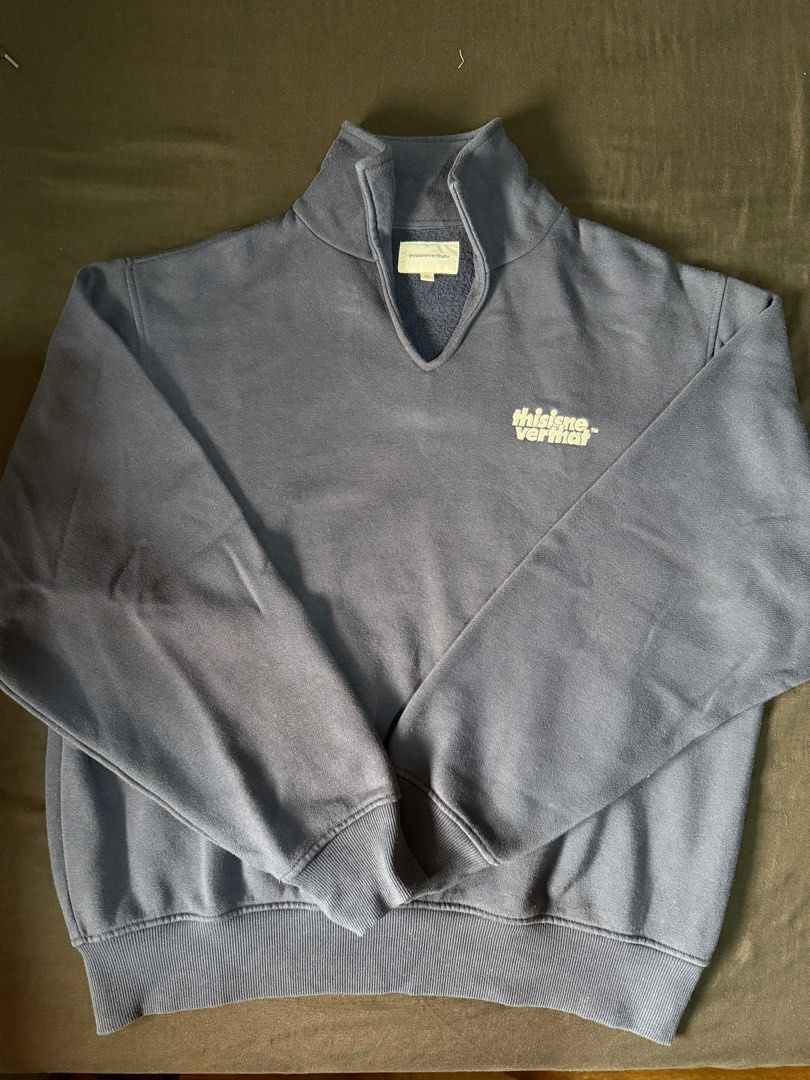 Thisisneverthat Open Collar Sweatshirt Navy (Category: Coats, Jackets and Outerwear) located in Quezon City. Submitted by samdolor (Listing ID 1415050776, Image 1). Description: 24.8L x 22.8W.