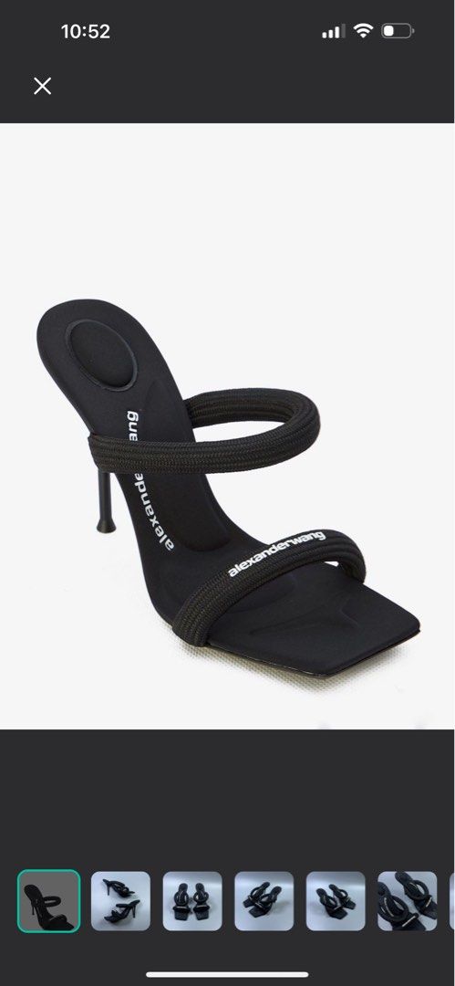 Alexander Wang Black Heels (Category: Heels) located in Manila. Submitted by absdeclutter (Listing ID 1415292281, Image 1). Description: - Alexander Wang black heels - Square toe design - Thin stiletto heel - Two strap design: toe and ankle - Alexander Wang branding visible.