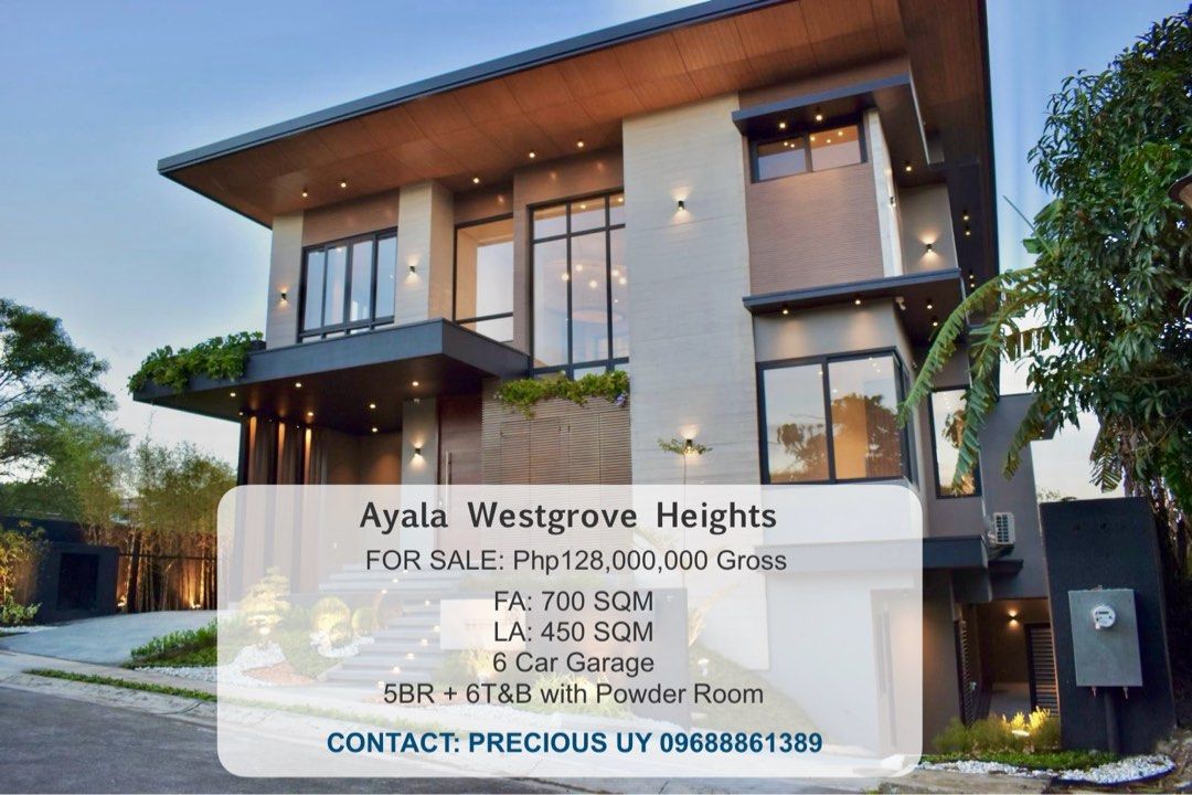 ✨AYALA WESTGROVE HEIGHTS (Category: House & Lot) located in Makati City. Submitted by preypropertiesph (Listing ID 1415284002, Image 1). Description: ✨Ayala Westgrove Heights FOR SALE: Php128,000,000 ✨Details: House and Lot Lot area: 450 sqm Floor area: 700 sqm 5BR 6TB + powder room Semifurnished 6 car garage ✨Features: *Brand new house in Ayala Westgrove Heights with view of Laguna de Bay and the Makati Skyline * Located at secondary street (ver