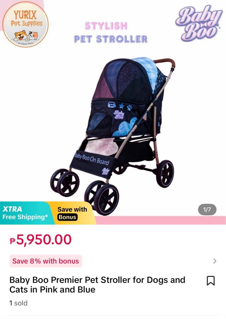 Baby boo stroller in blue (Category: Homes & Other Pet Accessories) located in Manila. Submitted by chevamp (Listing ID 1415252533, Image 1). Description: Baby boo stylish stroller in blue Use once. Gcash/paymaya/bank transfer payment Payment first, buyer will booked/shoulder the sf. RFS: for my dogs meds .