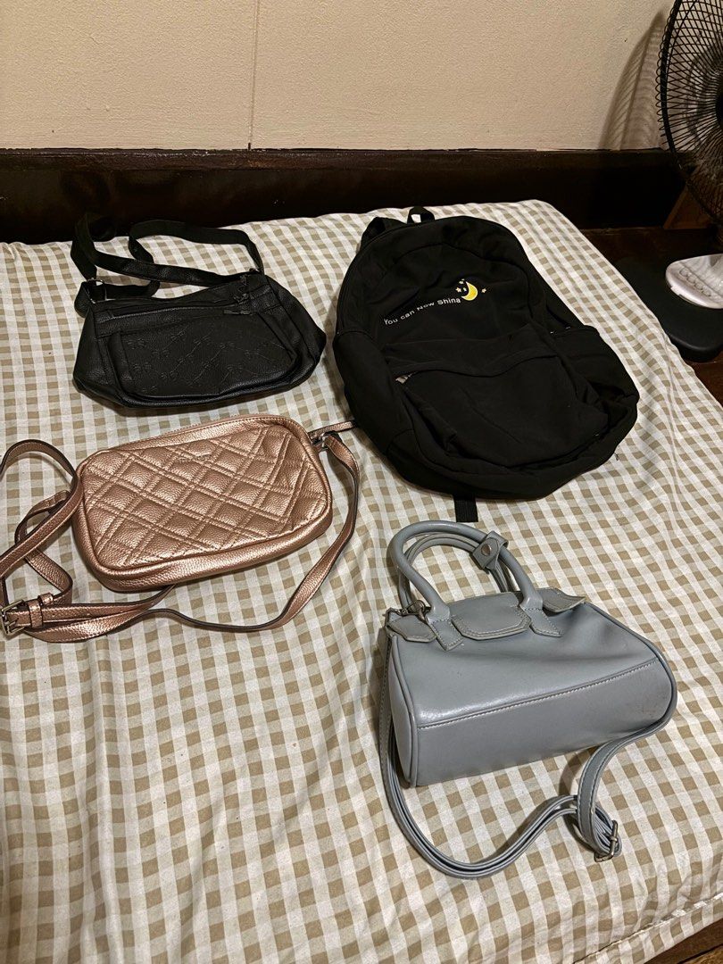 Bags take all 300 (Category: Cross-body Bags) located in Las Pinas. Submitted by tidyspaces (Listing ID 1415295295, Image 1). Description: Backpack and 3 handbags Take all 300.