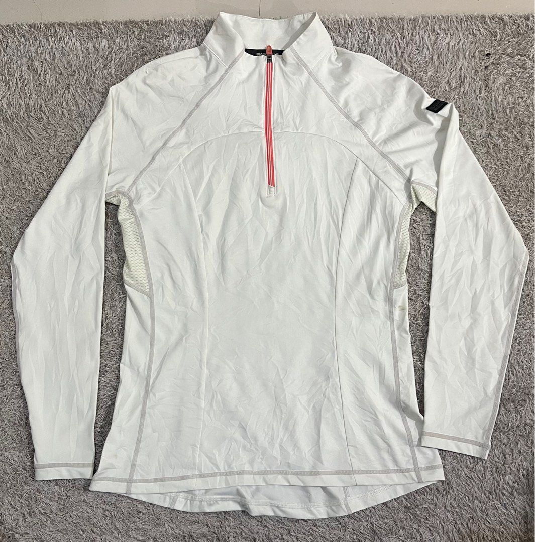 Black Yak Athletic Performance Jacket (Category: Activewear) located in Cagayan de Oro. Submitted by yukimaicdo (Listing ID 1415392017, Image 1). Description: - Black Yak athletic jacket - White color - Half-zip closure with coral zipper - Mesh panels on sides - Small logo on sleeve - "ATHLETIC PERFORMANCE" print on back - Made in Korea - plus 80 sf nationwide via j&t.