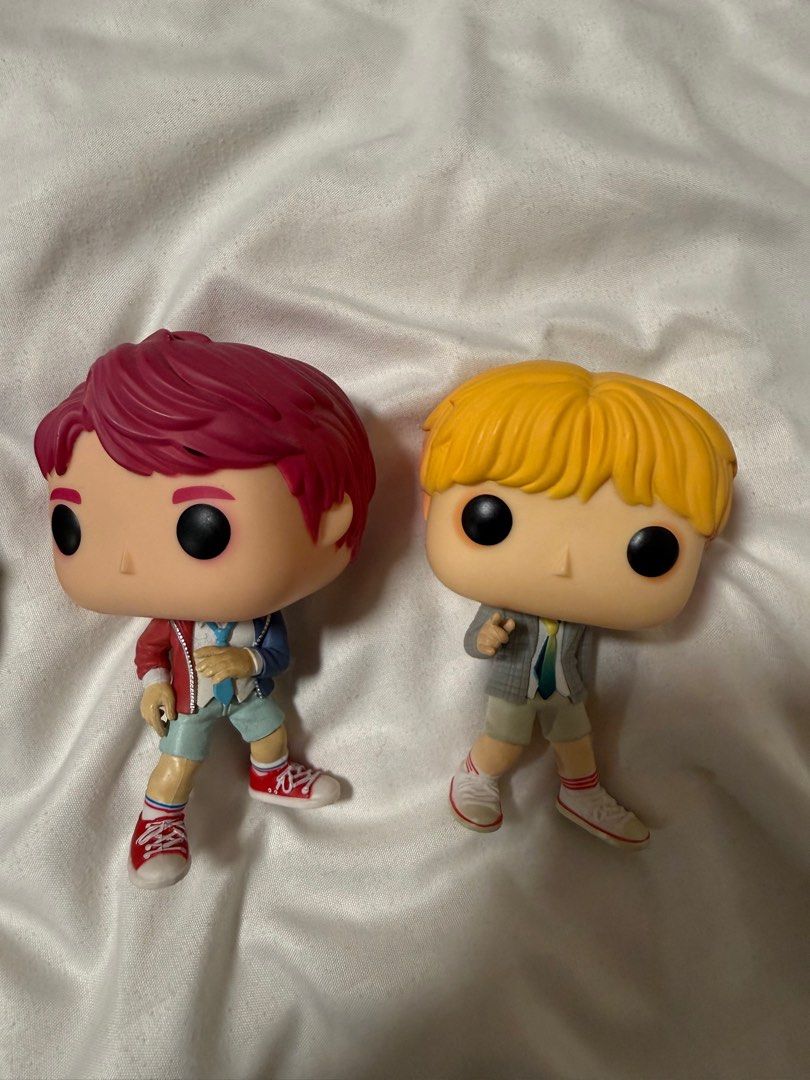BTS Funko (Category: Designer & Blind Box Toys) located in Makati City. Submitted by val820 (Listing ID 1415357217, Image 3). Description: Get all for 2,500 or message for individual pricing. JK and V Funko from Dynamite and DNA era. MicDrop JK and V with stand. .