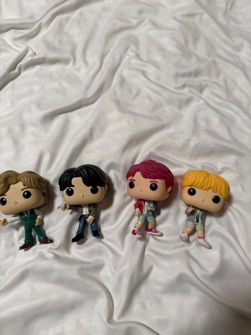 BTS Funko (Category: Designer & Blind Box Toys) located in Makati City. Submitted by val820 (Listing ID 1415357217, Image 1). Description: Get all for 2,500 or message for individual pricing. JK and V Funko from Dynamite and DNA era. MicDrop JK and V with stand. .