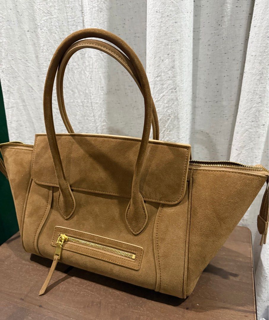 Celine luggage tote medium suede light brown (Category: Shoulder Bags) located in Cebu City. Submitted by refabph (Listing ID 1415400727, Image 2). Description: Celine Material: Suede leather Hardware: Gold-tone Made in: Italy Phoebe Philo era Condition: - Good pre-owned condition - Natural wear and patina to the suede - Structure remains intact and stitching is clean throughout - Please review photos for detailed condition. - slightly negotiable