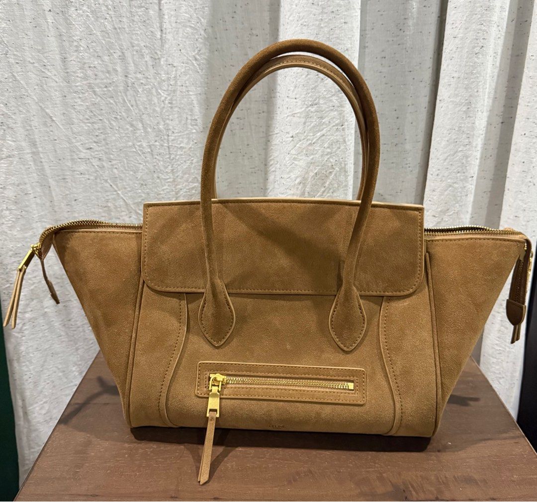 Celine luggage tote medium suede light brown (Category: Shoulder Bags) located in Cebu City. Submitted by refabph (Listing ID 1415400727, Image 1). Description: Celine Material: Suede leather Hardware: Gold-tone Made in: Italy Phoebe Philo era Condition: - Good pre-owned condition - Natural wear and patina to the suede - Structure remains intact and stitching is clean throughout - Please review photos for detailed condition. - slightly negotiable