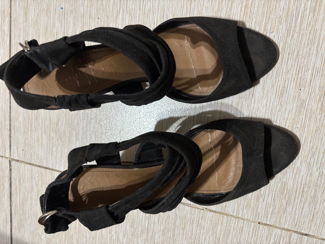 Charles & Keith heeled black sandals (Category: Sandals) located in Calamba. Submitted by declutter187 (Listing ID 1415335322, Image 3). Description: It's not actually well-used, nakatago lang. Size 8 Heels: 3 inches Sf c/o buyer .