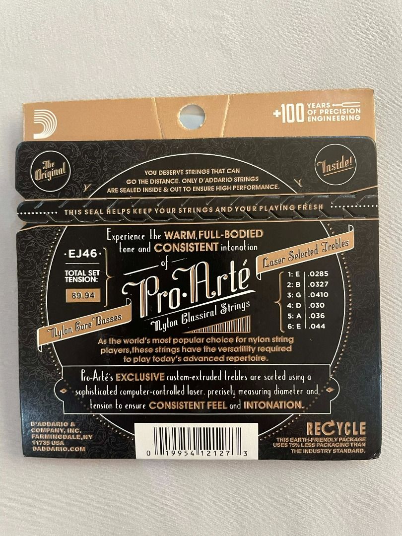 D'Addario Pro-Arte EJ46 Nylon Classical Guitar Strings (ORIGINAL) (Category: Musical Instruments) located in Manila. Submitted by orange4kahel (Listing ID 1415309772, Image 2). Description: Selling original D’Addario EJ46 Pro-Arte Classical Guitar Strings. These are high-tension nylon strings, known for their warm tone, excellent projection, and consistent quality, perfect for classical and fingerstyle players. These were mistakenly labeled at ₱8