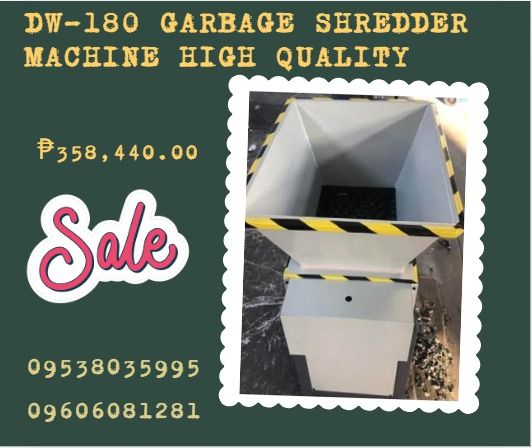 DW-180 GARBAGE SHREDDER MACHINE high quality (Category: Home Improvement Tools & Accessories) located in Caloocan City. Submitted by gollemchec81092 (Listing ID 1415284545, Image 1). Description: Motor 220V, 50Hz, 1-phase Power 1.5KW-4,Single motor Reducer K47 Input speed 25 rpm Input torque 400Nm Input shaft Dia. Φ35 Blade size Φ90*8 Blade material 9CrSi Blade Qty. 21 PCS Inlet size 500*500*300 mm Outlet width 280 mm Outlet height 200 mm Machine