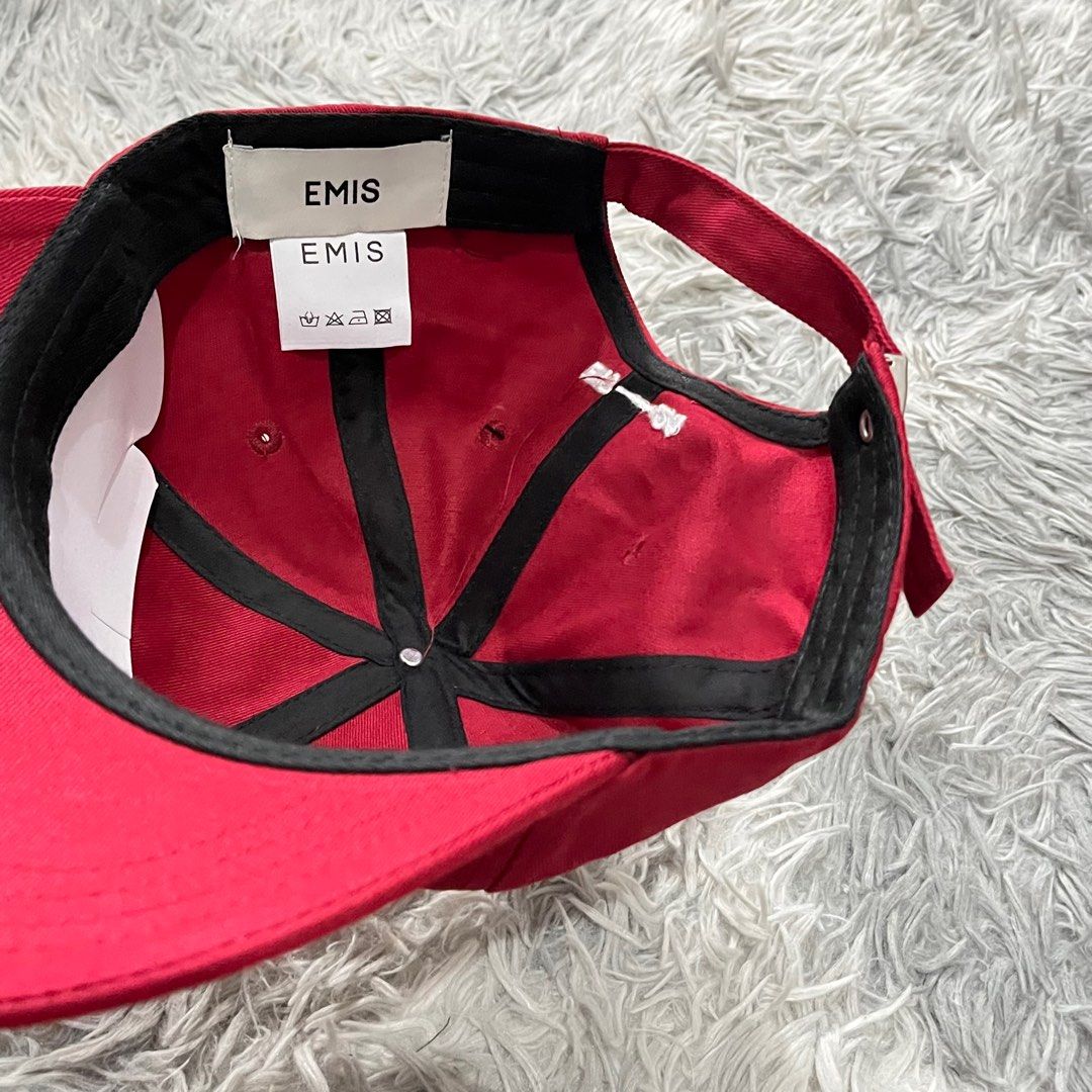 EMIS Cap (Category: Caps & Hats) located in Manila. Submitted by paulolazo (Listing ID 1415407910, Image 3). Description: - Brand new EMIS cap - Deep red color - Features the EMIS logo - Curved brim - Adjustable strap - Made of sturdy material - Tag still attached.