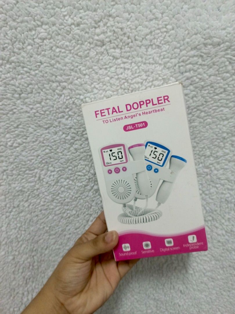Fetal Doppler JSL-TS01 (Category: Maternity Care) located in Quezon City. Submitted by cleanmeh (Listing ID 1415246142, Image 1). Description: Listen to your baby's heartbeat with this fetal doppler. It features a digital screen and sound output. The device is designed to listen to angel's heartbeat. It has a soundproof design and is easy to use. The model number is JSL-TS01..