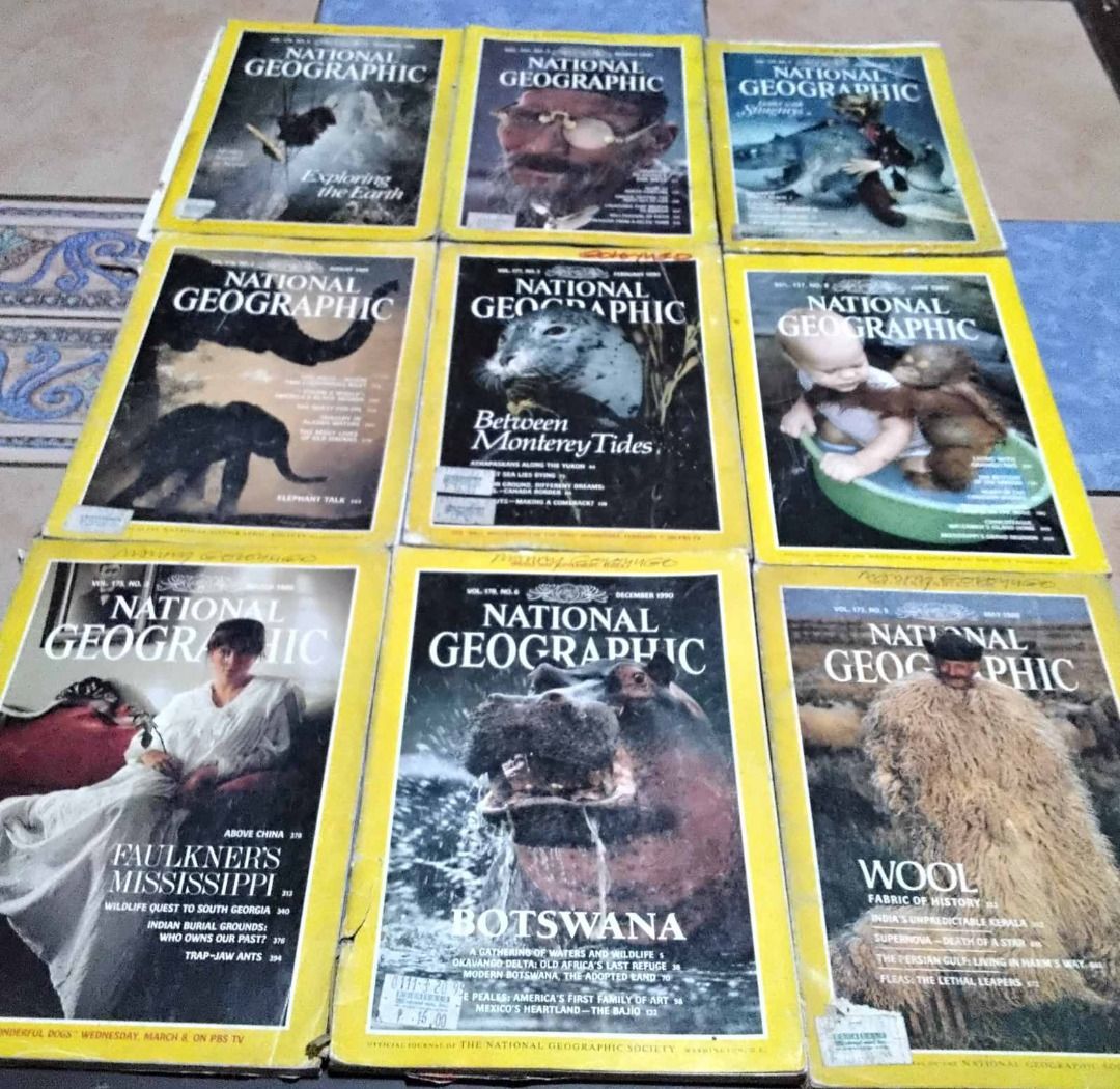 National Geographic Magazines - Assorted Vintage Issues (Category: Magazines) located in Pasig City. Submitted by silveegee (Listing ID 1415287975, Image 2). Description: - 40 pcs vintage National Geographic magazines 1980s to 2000s - Featuring topics like Genghis Khan, Sicily, and the Four Corners. - Covers wildlife, history, and more. - Perfect for collectors and enthusiasts. - Detailed articles and stunning photography in each issue. -Magazine