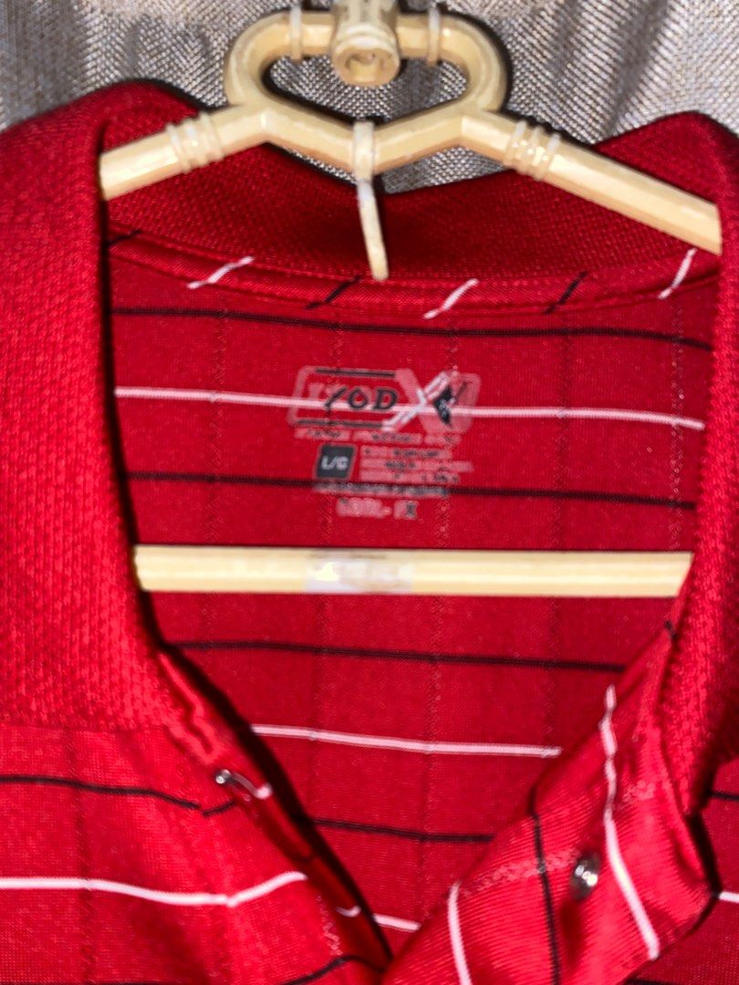 IZOD Red Striped Polo Shirt (Category: Tshirts & Polo Shirts ) located in Rizal. Submitted by chalspreloved (Listing ID 1415406731, Image 2). Description: - IZOD polo shirt - Size: L/G - Color: Red with horizontal stripes - Features: Collared neckline, short sleeves, button-up placket - Condition: Good.