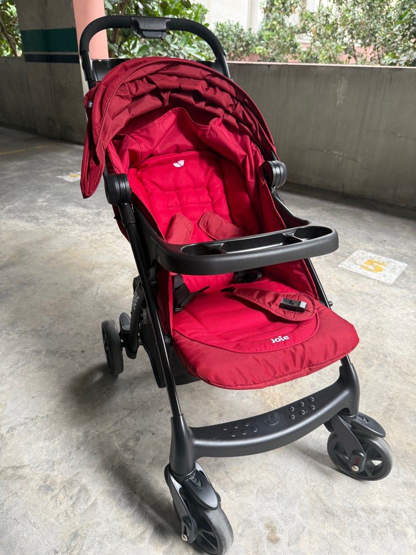 Joie Muze LX Stroller (Category: Strollers) located in Mandaluyong City. Submitted by mommy_den (Listing ID 1412592154, Image 2). Description: - Joie Muze LX stroller - Color: Cranberry - Suitable for babies up to 4 years old - Features auto gravity fold - Includes cup holder and tray - Slightly negotiable.