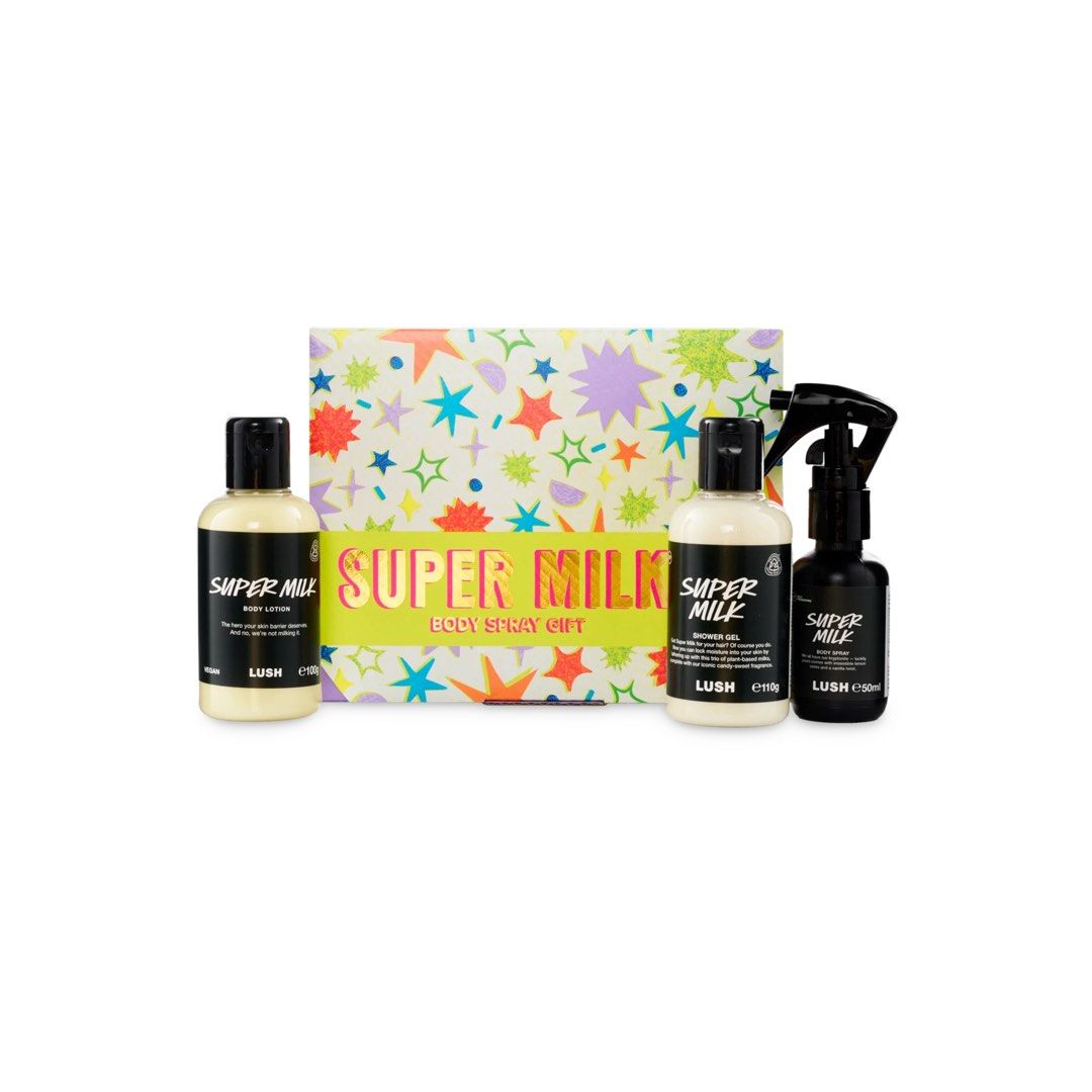 Lush Super Milk Body Spray Gift Set (Category: Bath) located in Taguig. Submitted by francextrasph (Listing ID 1415273616, Image 1). Description: we can't reply through this 4pp, so pls DM us on lG (francextrasph) to inquire/order PRE ORDER includes 2 set-exclusive items Set Contains: Super Milk Body Lotion 100 ml (set-exclusive) Super Milk Body Spray 50 ml Super Milk Shower Gel 100 ml(set-exclusive) dm us to order ~.