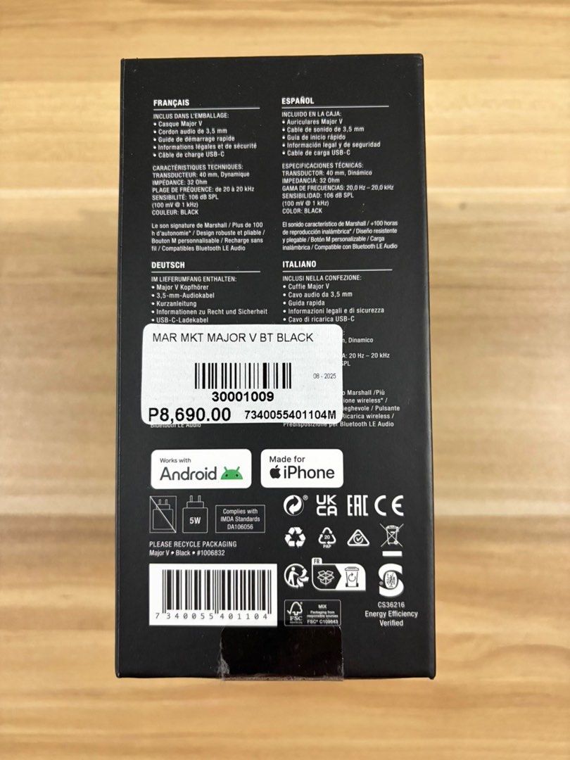Marshall Major V Bluetooth Headphones Black (Category: Headphones & Headsets) located in Manila. Submitted by taruerin (Listing ID 1415251625, Image 3). Description: Marshall Major V Bluetooth Headphones (sealed, authentic with original price tag) .