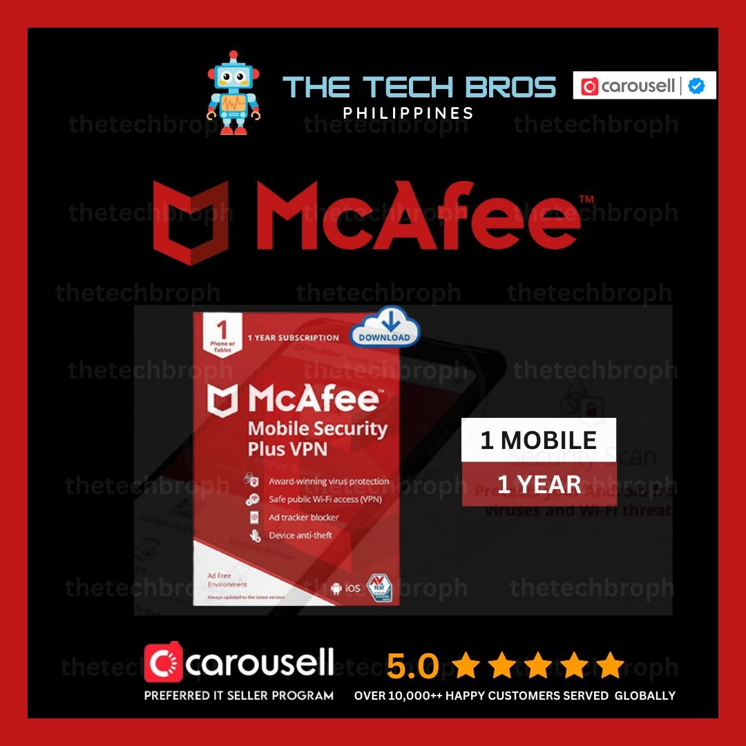 ⭐Mcafee Mobile Security Plus VPN - Official Code Redemption Gift Cards⭐️[Thetechbroph] (Category: Software) located in Manila. Submitted by thegamebroph (Listing ID 1415317480, Image 1). Description: 🔥 PRODUCT DESCRIPTION🔥 ✅ 101% Authentic Purchased from McAfee itself! ✅ 101% No banned as it is Authentic and Original ✅ Activate on Own Account! ✅ Global Activation & Download from McAfee Website ✅ Devices: Android, IOS ✅ Not required to change an