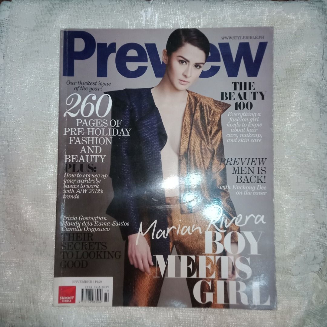 Preview Magazine November 2012 Marian Rivera (Category: Magazines) located in Cavite. Submitted by swewj1234 (Listing ID 1415252012, Image 1). Description: Payment through GCash Shipping fee paid by buyer Ships through Lalamove/LBC.