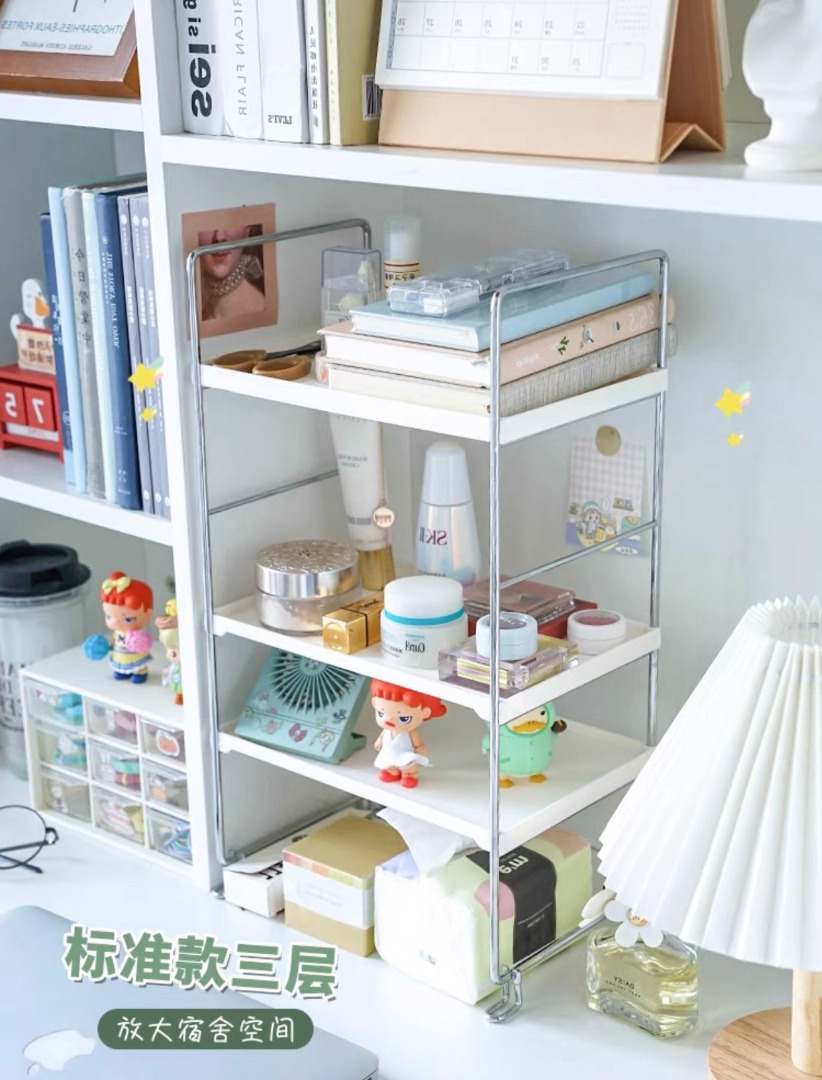 *SG Stock* 3-Tiers (White PP+Silver Iron) Height Adjustable/ Stackable ...