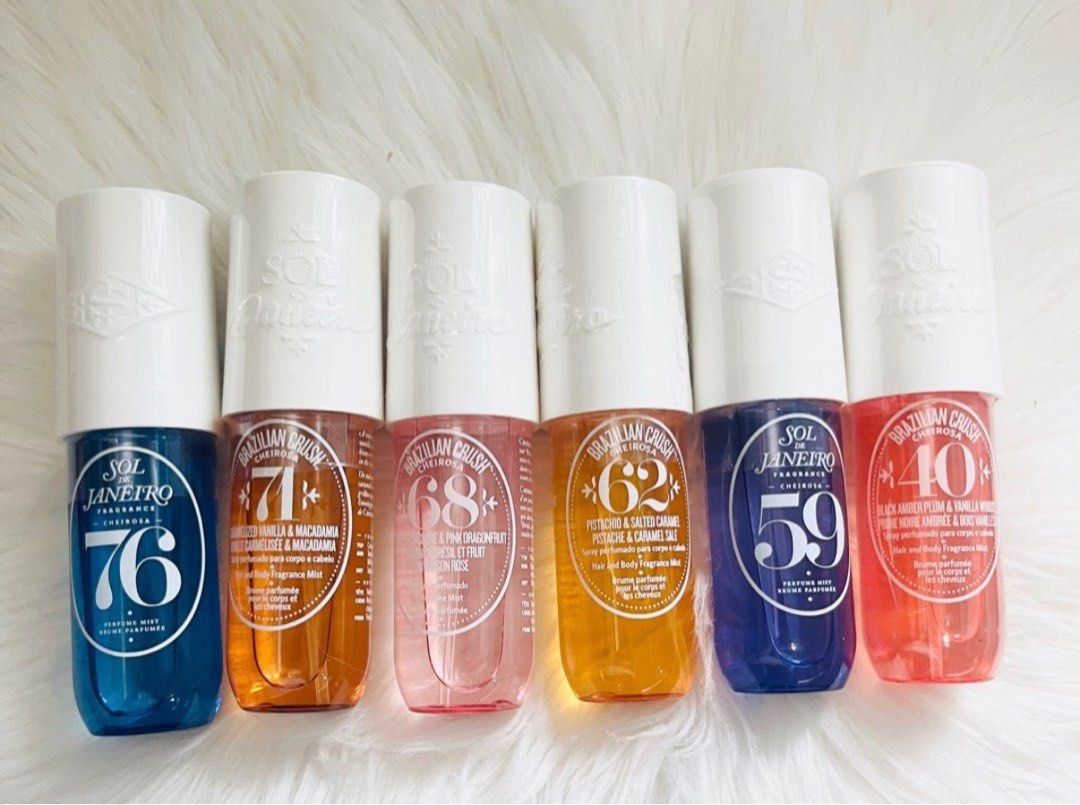 Sol De Janeiro Mist Per Piece (Category: Fragrance & Deodorants) located in San Juan City. Submitted by cashfrancefashioncosmetics_ph (Listing ID 1415429516, Image 1). Description: SOL HAIR&BODY MIST SCENTS 40 90ml 56 90ml 68. 90ml 62. 90ml 76. 90ml 71 90ml❌ .