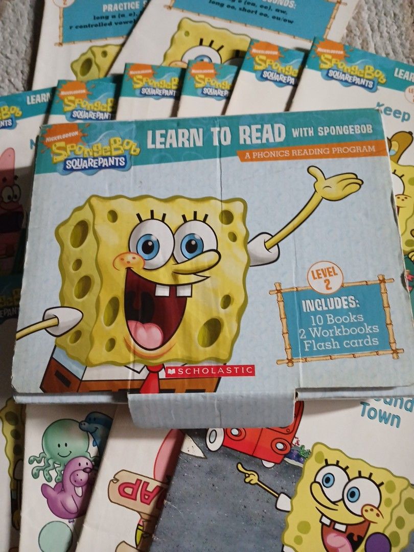 Spongebob quarepants Learn to Read Level 2 Set (Category: Children's Books) located in Manila. Submitted by diczenestr94951 (Listing ID 1415246348, Image 2). Description: - Spongebob Squarepants Learn to Read Level 2 set - Includes: - 10 Books - 2 Workbooks - Features Spongebob and friends - Designed for children learning to read - Uses a phonics reading program - Workbooks provide practice with specific sounds note:wala lang flash cards walang p